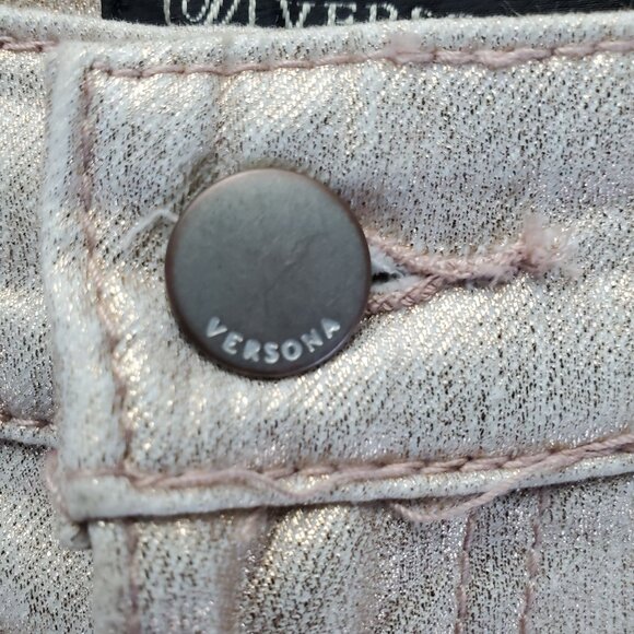 Versona Jeans Womens 29 Gold Shimmer Contemporary Metallic Stretch Skinny Denim - Picture 9 of 11